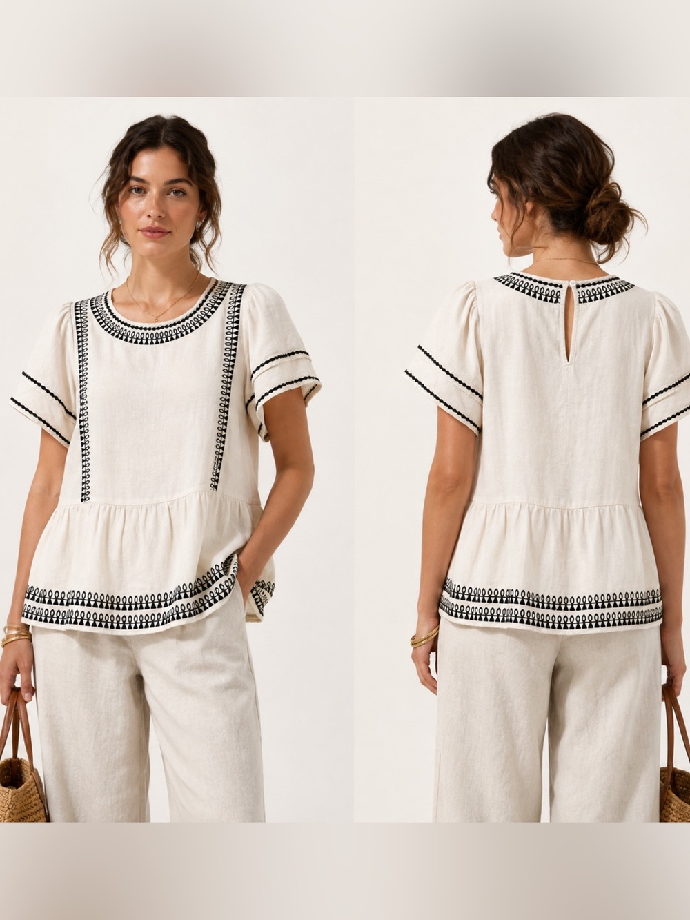 LOFT White Embroidered Cottagecore Coastal Bohemian Modern Minimalist Top XXSP
